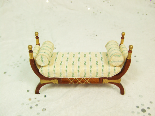 ** CA019-03 ** Walnut Frame and Yellow Fabric Bench - Click Image to Close